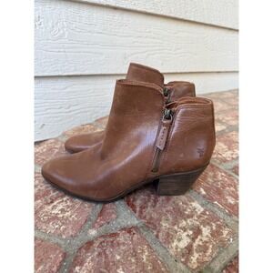 Frye Judith Double Zip‎ Leather Ankle Boots Brown Pointed Toe Women's Size 7.5M